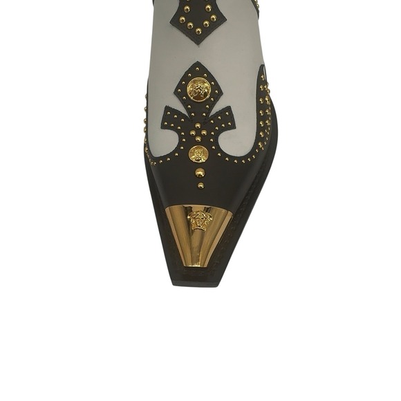 VERSACE Leather Mule Shoes US 9 UK 6 EU39 Medusa Head‎ Stud Metal Toe - Picture 3 of 10